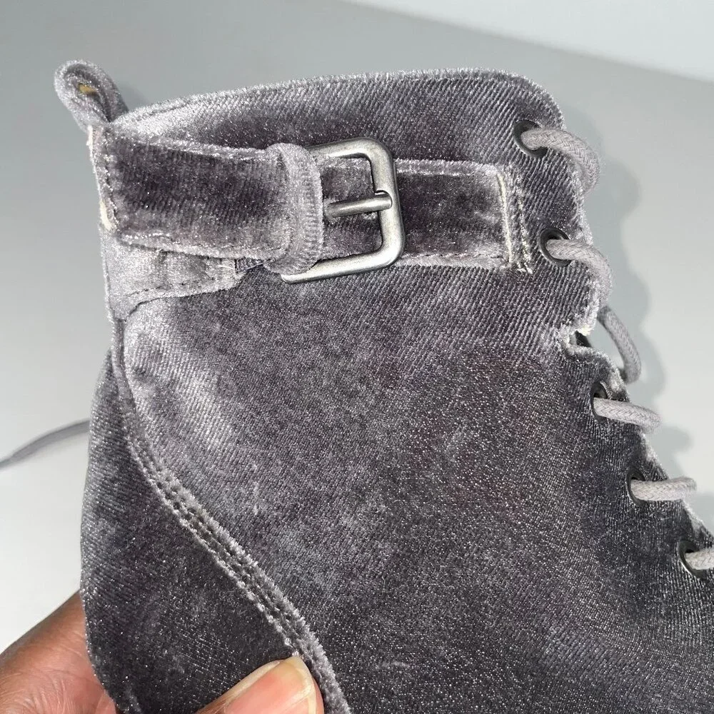 Madden Girl Jitter Grey Velvet Lace Up Platform Boots Chunky Block Heel Size 7.5